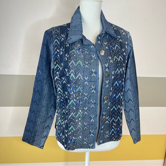 Vintage Jackets & Blazers - ColdWater Creek Denim Embroidered Maximalism Grandmacore Grandma Jacket Vintage